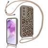 Xylota Cover con Cordino per Samsung Galaxy A52/A52 5G/A52s 5G, Aesthetic Leopardo Disegni Custodia con Collana Regolabile Tracolla Laccio Case,Silicone Custodie per Samsung A52 6,5'' - Cachi 01