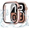 Kamita Impermeabile Custodia per Apple Watch 11/Watch 10 42mm, Duro PC Bumper Case con Protezione Dello Schermo in Vetro Temperato, Antiurto Copertura Protettiva per iWatch 11/iWatch 10 42 (Oro Rosa)