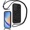 Xylota Cover con Cordino per Samsung Galaxy A35 5G, Aesthetic Leopardo Disegni Custodia con Collana Regolabile Tracolla Laccio Case, Silicone Morbida Bumper Custodie per Samsung A35 5G 6,6'' - Nero 01