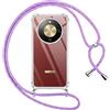 Pnakqil Cover per Honor Magic 8 Lite 5G con Cordino, Trasparente Custodia con Laccio Tracolla Cellulare Girocollo Collana Protettiva per Honor Magic8 Lite 5G 6,79 Pollic, Viola 01