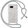 ZhuoFan Custodia con Cordino per Google Pixel 8a, Trasparente Aesthetic Modello Leopardo Disegni Cover con Collana Grigio Antiurto Case Regolabile Cellulare Girocollo per Femmina, 03