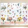 ZHOUHON Graz Design - Adesivo per finestra con prato di fiori, girasole, fiori selvatici, farfalle, primavera, estate, anti-collisione, per vetro, specchio interno e retro in vetro (E)