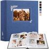 Lanpn Album Fotografico Scrapbooking, Grande Lino Design della finestra DIY Scrapbook 100 pagine bianche con divisori di cellofan per foto 9x13 cm 10x15 cm 13x18 cm (30x33,5cm, Blu)