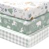 Fiemol Lenzuola Lettino 140x70 cm, Confezione da 3 Coprimaterassi per Lettino Neonato, Lenzuola con Angoli Elasticizzate in Microfibra Ultra Morbida e Setosa, Verde e Orso