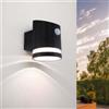 Ledvion - Lampada da Parete LED Solare con Sensore, 3000K, IP44, Nera, Elara, Lampada da Esterno, Luce Atmosferica, Illuminazione da Giardino