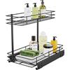 FANHAO Organizer Sottolavello Cucina a 2 Livelli, Salvaspazio | Scaffale estraibile, guide a sfere industriali, rete metallica nera, per cucina, bagno, sotto lavello e organizzazione casa