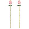 SLUYNZ Orecchini pendenti a catena in argento sterling 925 a forma di fiore di tulipano per donna, orecchini pendenti con fiore rosa, threader con nappe, 10.2cm, Argento sterling, Zirconie sintetico