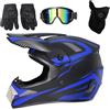 Bonbela Casco Integrale Motocross per Bambini e Adulti Casco Motocross Integrale Casco da Moto con Occhiali Protettivi Guanti Copertura Facciale(Blu L)