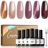 Modelones Smalto UV Gel Set Magnetico Cat Eye 6 Colori Glitter Marrone Viola Magnete Aurora Perle Pastello Gel Vernice Doppio Effetto per Primavera
