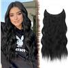 FESHFEN Extension Capelli Filo Invisibile - Nero Extensions Fascia Unica Capelli Lunga Ondulati Mossi Naturale Sintetici Posticci Ricci Extension Finti Capelli per Donna 40 cm