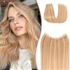 SEGOHAIR Extension per capelli con filo, 30 cm, regolabili, invisibili, 100% capelli veri, lisci e segreti, da donna, #12/613, castano dorato con biondo decolorato