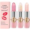 HOPHAT rossetti in gelatina di fiori temperatura magica balsamo per le labbra che cambia colore idratante a lunga durata set di trucco per rossetto in gelatina di fiori di aloe vera (3PCS Set C)