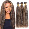 Tuheerst Curly Wave Human Hair Bundles P427 Highlight Brown Bundel Echthaar Human Hair Extensions Echthaar Tressen Double Weft Remy Hair 3 Bundle Total 300g 34 34 34 Inch
