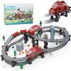 Wdmiya Treno Elettrico per Bambini 128 Pezzi, Treno Giocattolo con Segnali Stradali e Scene Urbane, Gioco Educativo Pista da Corsa per Bambini 3 4 5 6 7 Anni, Regalo di Natale per Ragazzi Ragazze