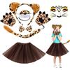 HTTDSLF 7 Pezzi Costume Leopardo per Bambina, Costume Leopardo, Costume da Animale per Bambini, con adesivi, fascia per orecchie, coda, cravatta, tatuaggio, per Carnevale Halloween Party Cosplay