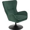 Hela Tische, Poltrona lounge Samos, rivestimento in tessuto di velluto verde, schienale alto, struttura a tromba girevole a 360°, 70 x 81 x 96 cm
