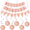 Hopewey Rosegold Happy 11th compleanno Banner +Triangolo Bandiere Happy 11th Birthday Ghirlande + 11 anni compleanno appeso Decorazione Spirale Set, Oro Rosa 11 anni compleanno decorazioni per ragazza