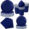 Nkaiso 50 Pezzi Set Piatti di Carta Blu Navy -10 Ospiti | Stoviglie per Feste 10 x 23cm & 10 x 18cm Piatti di Carta, 10 Tazze, 20 Tovaglioli - Per Compleanno Festa Adulti, Matrimonio
