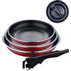 BERGNER Red Edition, Set di padelle da 4 pezzi da 18, 20 e 24 cm, manico ergonomico rimovibile, alluminio pressato e antiaderente, per tutti i tipi di cucine e forno