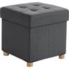 Relaxdays Sgabello Relaxdays con Spazio per riporre, Imbottito, HxLxP: 38 x 38 x 38 cm, Effetto Lino, Gambe in Legno, Grigio Scuro