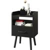 YMYNY Comodino, Tavolino da Salotto, Tavolino in Legno, Cassetto con Tessuto Rimovibile, Ripiano Aperto, 39x29x62 cm, per Camera da Letto, Soggiorno, Nero HST021B