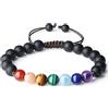 COAI Bracciale Regolabile Unisex con Pietre dei 7 Chakra e Perle Mala Benefiche Naturali in Onice Opaca