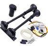 YIYIDA Car Horn Clacson per auto Corno d'aria Corno auto 24V Doppio tubo Corno Zinco Cromo Corno elettrico nero 170db Impermeabile Corno alto e basso tono con pompa ad aria Per 24V camion nave ecc