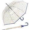 happy rain Long AC Clear, Parapluie cannes transparent bleu 99 cm