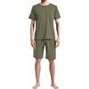 Jamron Uomo Taglie Forti Pigiama Corto Estivo Abbigliamento da Notte Maglietta a Maniche Corte e Pantaloncini con Tasche Verde Militare 5XL