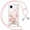 Saqmkil Cover Cordino per iPhone Air/iPhone 17 Air 6,5, Trasparente Aesthetic Disegni Fiori Custodia con Collana Tracolla Laccio Collo Corda, Ragazze Morbido TPU Silicone + PC Antiurto Case, Farfalle