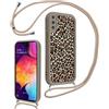 Xylota Cover con Cordino per Samsung Galaxy A56, Aesthetic Leopardo Disegni Custodia con Collana Regolabile Tracolla Laccio Case, Silicone Morbida Bumper Custodie per Samsung A56 6,7'' - Cachi 01
