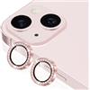 Coiwxmoi Protezione Fotocamera per iPhone 13/13 Mini,Pellicola Vetro Glitter Copri Telecamera Camera Proteggi Obiettivo HD Trasparente Lente Durezza 9H Anti-graffio Bling Diamond,Rosa