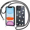 Coiwxmoi Cover Magnetica per iPhone 12/iPhone 12 Pro con Cordino, Compatibile con MagSafe, Aesthetic Fiori Disegno Custodia con Corda Collana, Traslucida Silicone TPU Hard PC Antiurto Case, Nero