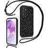 Xylota Cover con Cordino per Samsung Galaxy A55 5G, Aesthetic Leopardo Disegni Custodia con Collana Regolabile Tracolla Laccio Case, Silicone Morbida Bumper Custodie per Samsung A55 5G 6,5'' - Nero 01