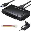Leikurvo Adattatore USB 3.0 a SATA IDE per dischi rigidi SATA da 2,5/3,5 pollici, adattatore per disco rigido esterno con cavo USB+cavo SAT A+alimentatore da 12 V/2 A per Windows 10/8/7/XP/Mac