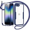 Jrkvniv Cover per iPhone 8/iPhone 7/iPhone SE 2020/2022con Cordino,360 Gradi Trasparente Custodiacon con Protezione Schermo Integrata,Bumper Rugged Custodia con Regolabile Tracolla Corda-Blu