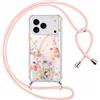 Saqmkil Cover Cordino per iPhone 17 Pro 6,3, Trasparente Aesthetic Disegni Fiori Custodia con Collana Tracolla Laccio Collo Corda, Ragazze Morbido TPU Silicone + PC Antiurto Protettiva Case, Farfalle