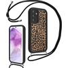 Xylota Cover con Cordino per Samsung Galaxy A52/A52 5G/A52s 5G, Aesthetic Leopardo Disegni Custodia con Collana Regolabile Tracolla Laccio Case, Silicone Custodie per Samsung A52 6,5'' - Nero 02