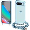 E-Lush Cover per Google Pixel 10 con Cordino, Sottile Cuore Amore Elettrolitico Cover per Pixel 10 Pro, Morbido TPU Silicone Custodia con Regolabile Collana Antiurto Protettiva, Blu