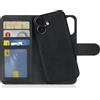 MyGadget Cover compatibile con iPhone 16 Plus - Custodia Libretto Magnetica - Portafoglio Flip Wallet Case - Porta Carte in Similpelle PU Removibile Nero