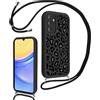 Xylota Cover con Cordino per Samsung Galaxy A15 4G/5G, Aesthetic Leopardo Disegni Custodia con Collana Regolabile Tracolla Laccio Case, Silicone Morbida Bumper Custodie per Samsung A15 6,5'' - Nero 01