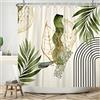ASDCXZ Tenda da doccia con foglie bohémien, 180 x 200 cm, moderna, astratta, stile boho, in stile boho e verde, con foglie, linea bagno, lavabile, in poliestere, impermeabile, per vasca da bagno con