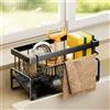 Laphontab Organizer Cucina, Organizer Sottolavello Con Vassoio Autosvuotante per Porta Spugna lavello, Straccio, Super Salvaspazio Accessori per Cucina e Bagno. (Nero)