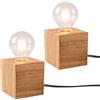 BORDEAG Base per lampada E27, 2 pezzi, lampada da comodino a forma di cubo in legno con interruttore a cavo, lampada da tavolo E27 in legno, per camera da letto, soggiorno, ufficio