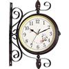 Tuzsocr Orologio da parete double face, stile retrò anticato, orologio da parete con design in ferro battuto, funzionamento a batteria con numeri arabi, stile retrò, per stazione, corridoi o giardini
