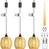 Lightsjoy Lampadario a Sospensione a Batteria, 3 Pezzi Lampadario in Rattan da Esterno IP65, Lampada a Sospensione con Telecomando e Lampadina Dimmerabile per Terrazza Giardino