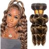 Jucames Extension Capelli Veri Umani Loose Deep Wave Human Hair Bundles Tessitura Unprocessed Remy Double Weft Extensions 100g/Per Colore Highlight Blonde for Woman 14 16 18 Inch
