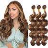 Tuheerst Body Wave Human Hair Bundles P427 Highlight Brown Bundel Echthaar Human Hair Extensions Echthaar Tressen Double Weft Remy Hair 3 Bundle Total 300g 34 34 34 Inch