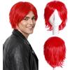 S-noilite Unisex Parrucca Corta Lisci Cosplay Anime Costume Capelli Coda Ondulata Parrucche Complete per Donne Uomini Maschili Halloween Festa in Maschera,Rosso