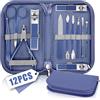 BLESWIN Set Manicure, 12 Pezzi Kit Manicure Professionale per Donne e Uomini, Set Pedicure Professionale Piedi, Grooming Kit Strumenti per Manicure e Pedicure con Borsa da Viaggio in Pelle Blu